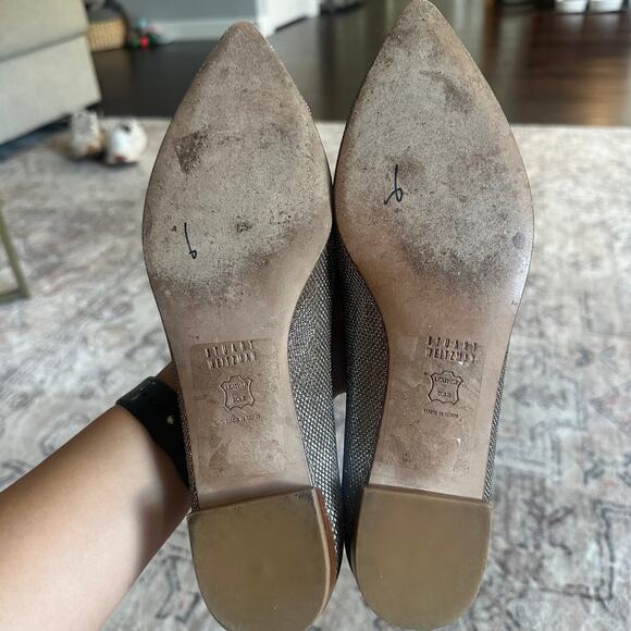 Stuart Weitzman Metallic Silver Designer Pointed Toe Sparkly Flats SZ 8.5 NARROW - Picture 5 of 6
